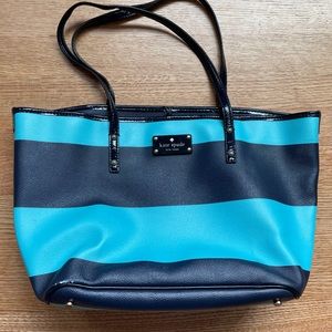 Vintage Kate Spade ♠️ navy and turquoise striped tote bag